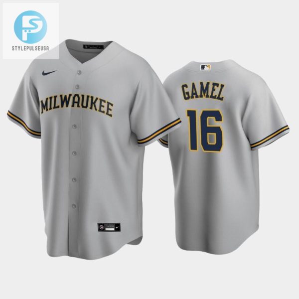 Get Your Gamel On Brewers 16 Road Gray Jersey Fun stylepulseusa 1