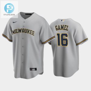 Get Your Gamel On Brewers 16 Road Gray Jersey Fun stylepulseusa 1 1