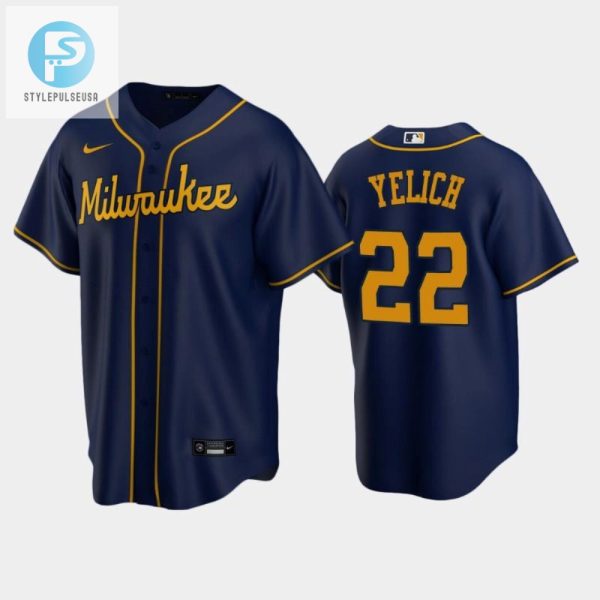 Yelich Navy Jersey Brew Up Wins Spill No Beer stylepulseusa 1