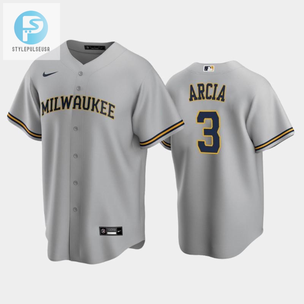 Score Big With Orlando Arcias Road Gray Jersey  A Brewers Must