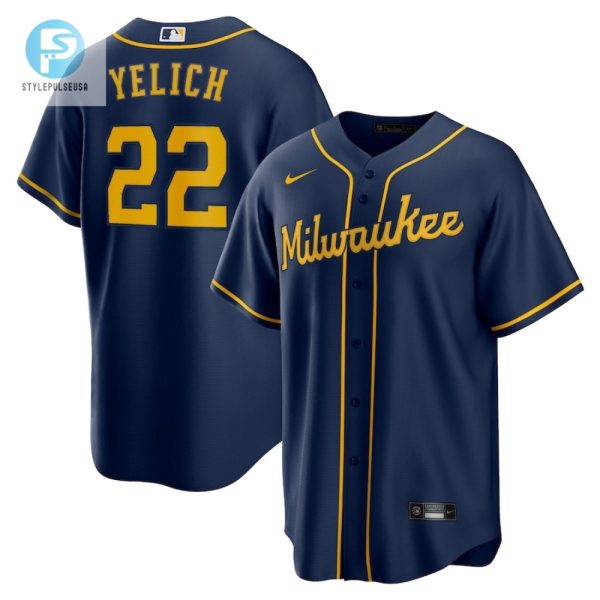 Hit A Homer With Yelich 22 Brewers Navy Jersey Get Yours stylepulseusa 1 1