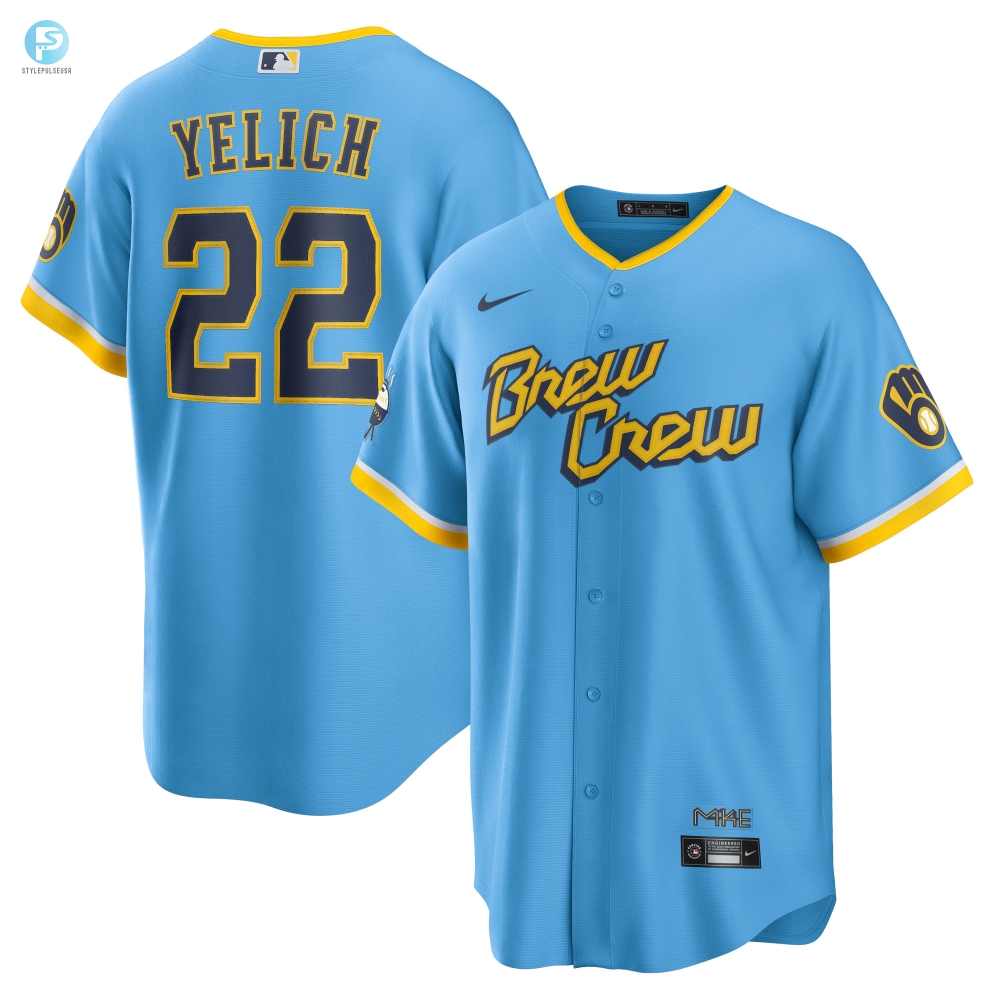 Get Fielder Yelich City Connect Jersey  Powder Blue Mlb