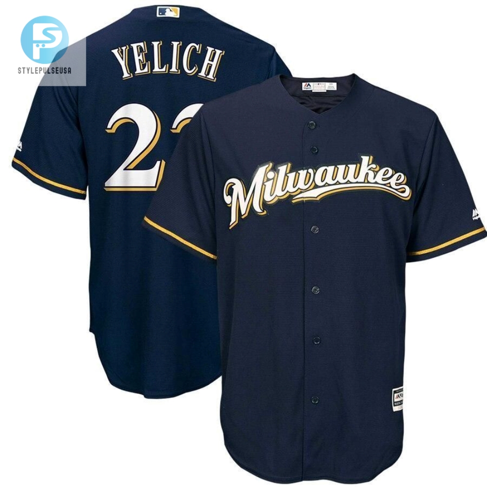 Hit A Holy Home Run Yelich Brew Crew Jersey  Navy