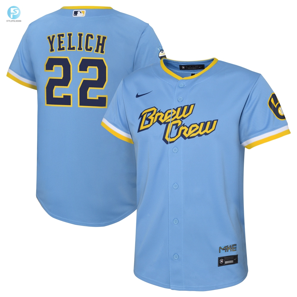 Mini Mvp Style Yelich 2022 Brewers Kids Jersey  Powder Blue