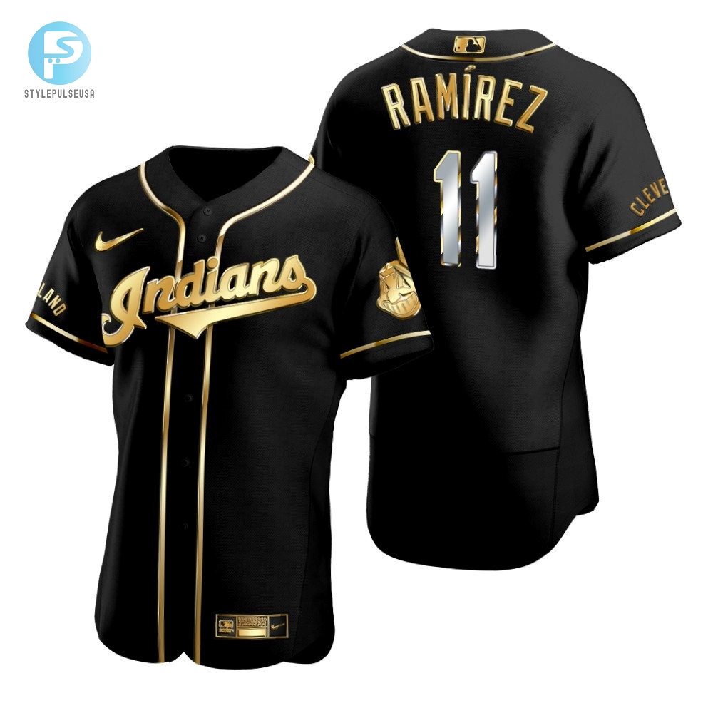 Cleveland Baseball 11 Jose Ramirez Mlb Golden Brandedition Black Jersey Gift For Cleveland Baseball Fans 