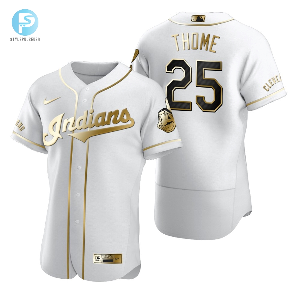 Cleveland Baseball 25 Jim Thome Mlb Golden Brandedition White Jersey Gift For Cleveland Baseball Fans 