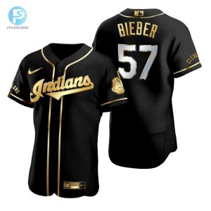 Cleveland Baseball 57 Shane Bieber Mlb Golden Brandedition Black Jersey Gift For Cleveland Baseball Fans stylepulseusa 1 1