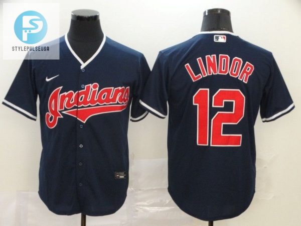 Cleveland Guardians Francisco Lindor 12 2020 Mlb Dark Blue Jersey stylepulseusa 1 1