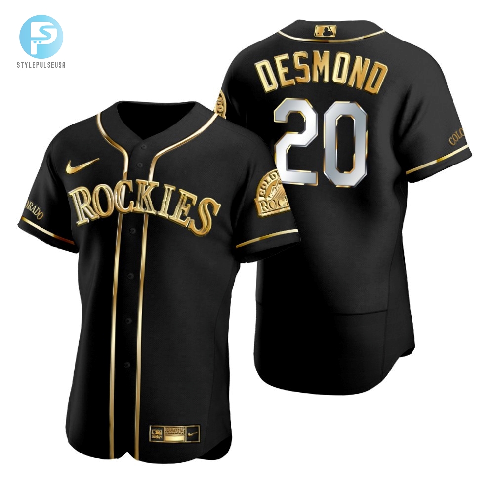 Colorado Rockies 20 Ian Desmond Mlb Golden Brandedition Black Jersey Gift For Rockies Fans 