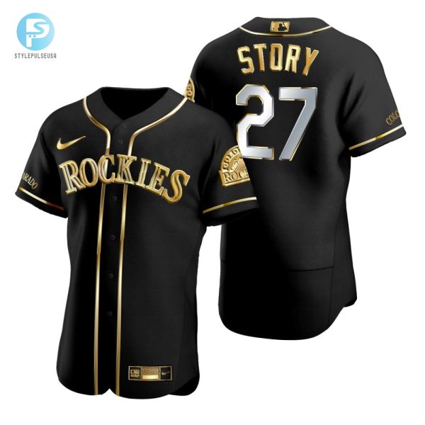 Colorado Rockies 27 Trevor Story Mlb Golden Brandedition Black Jersey Gift For Rockies Fans stylepulseusa 1