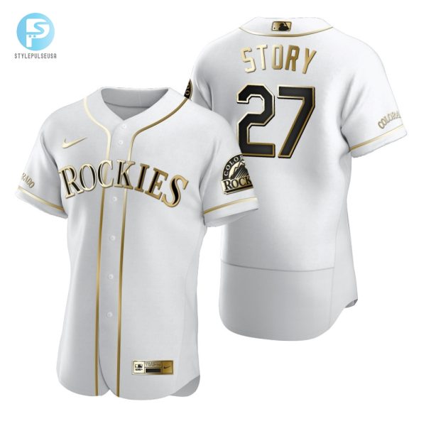 Colorado Rockies 27 Trevor Story Mlb Golden Brandedition White Jersey Gift For Rockies Fans stylepulseusa 1