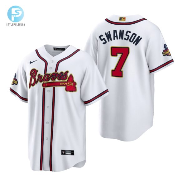 Dansby Swanson 7 Jersey Atlanta Braves White 202223 Gold Program Jersey stylepulseusa 1