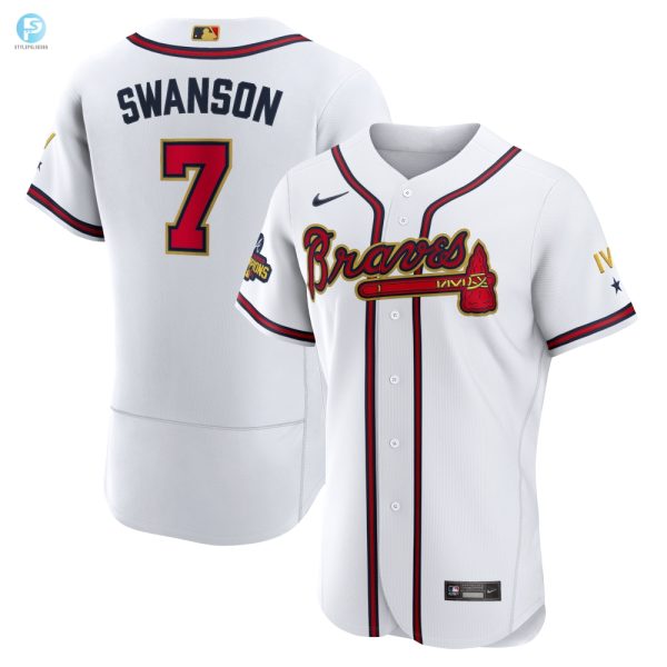 Dansby Swanson Atlanta Braves 2022 Gold Program Authentic Player Jersey White Mlb stylepulseusa 1