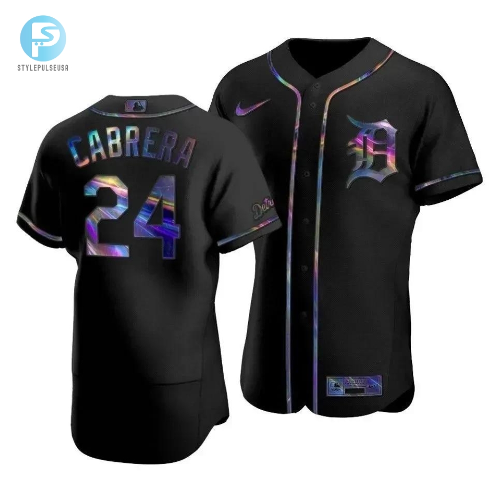 Detroit Tigers Miguel Cabrera 24 Iridescent Logo Holographic Jersey Blac 