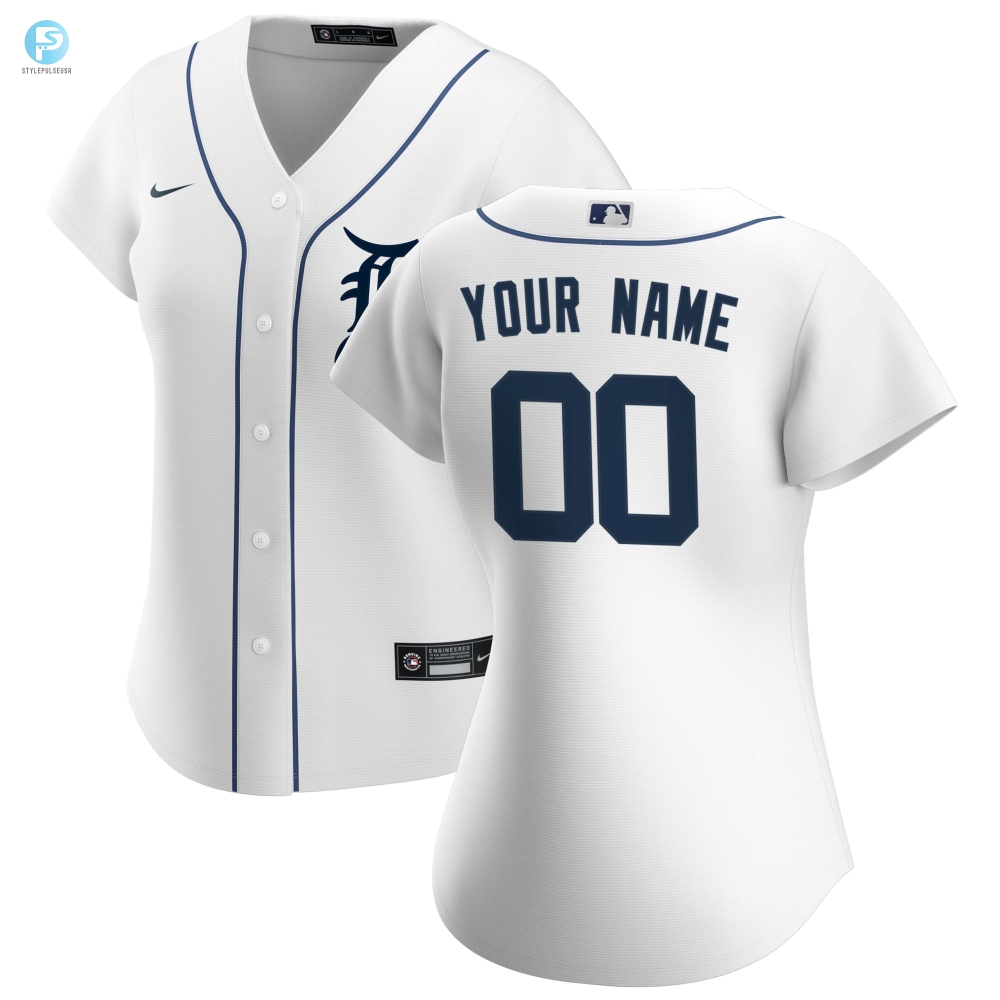 Detroit Tigers Womens Home Replica Custom Jersey  White Custom Jerseys Mlb 