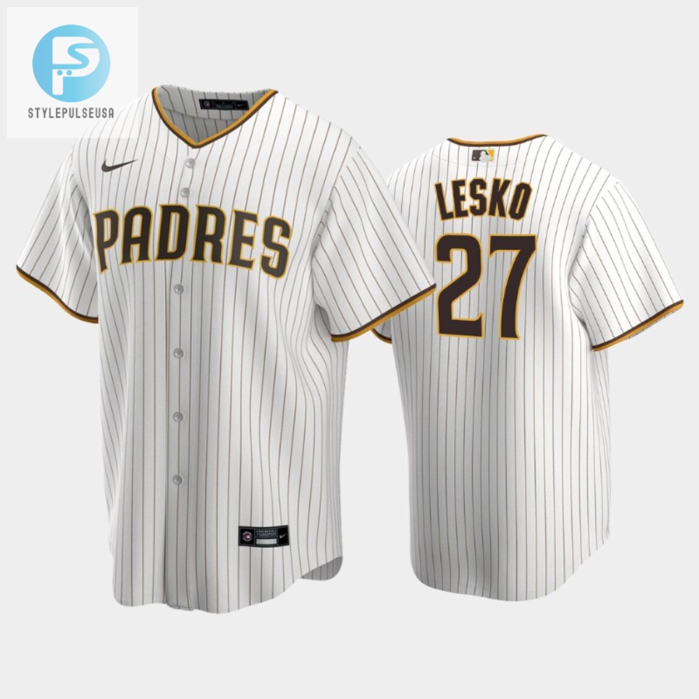 Dylan Lesko 27 202223 Draft San Diego Padres White Brown Home Jersey 