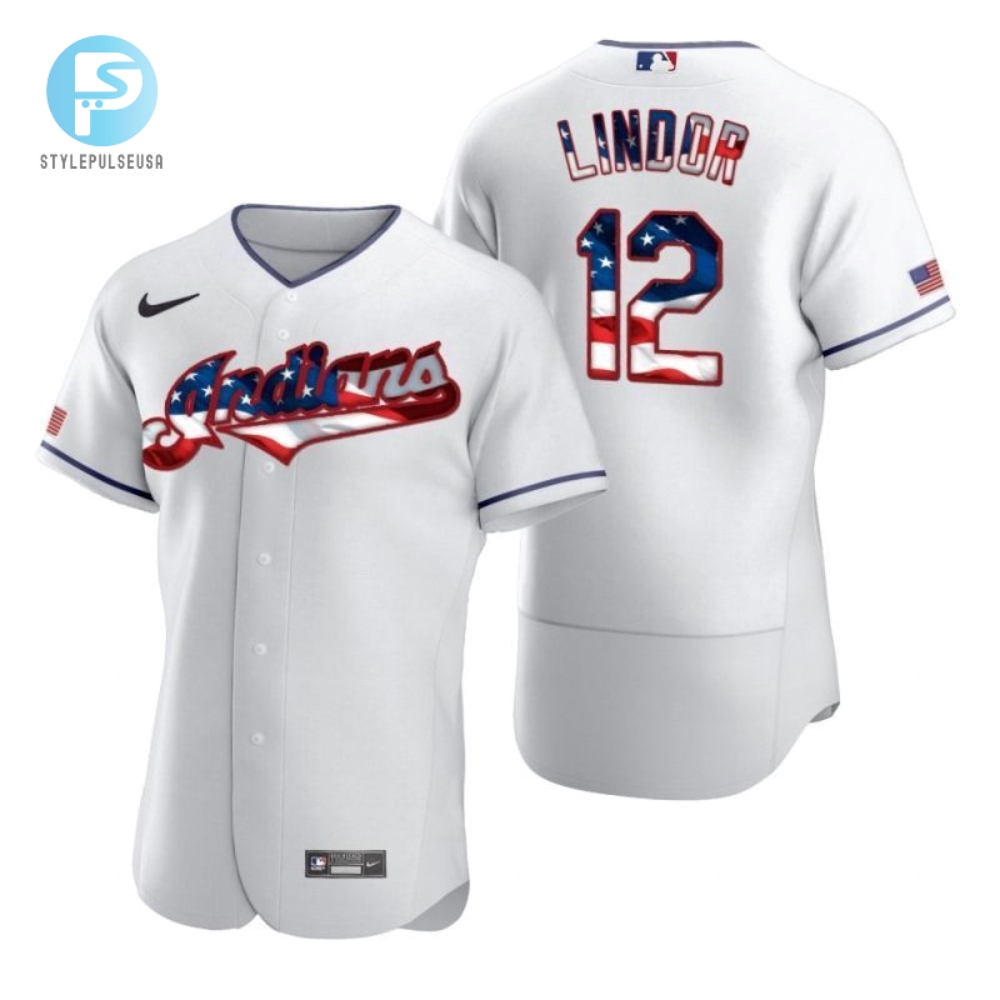 Francisco Lindor 12 2020 Mlb American Flag White Jersey 