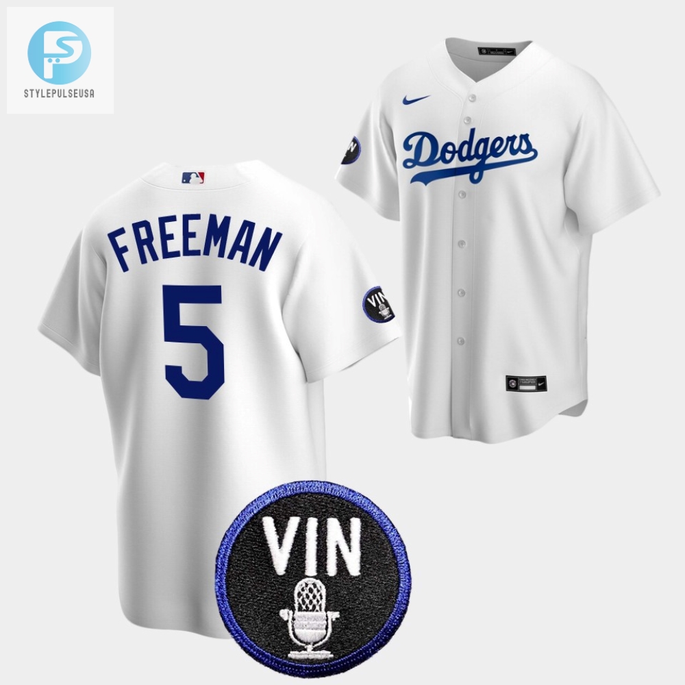 Freddie Freeman Honor Vin Scully Los Angeles Dodgers White 5 Jersey 