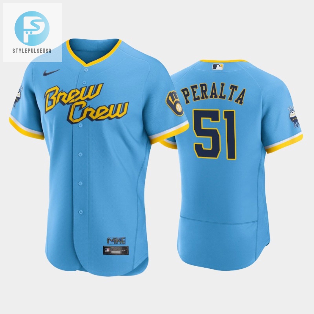 Freddy Peralta 51 202223 City Connect Milwaukee Brewers Jersey  Powder Blue 