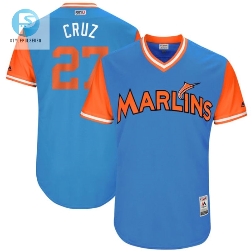 Giancarlo Stanton Cruz Marlins 27 Mlb Nickname Brandedition Blue Jersey 