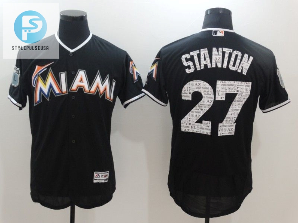 Giancarlo Stanton Marlins 27 Black Mlb 2017 Spring Brandedition Jersey 