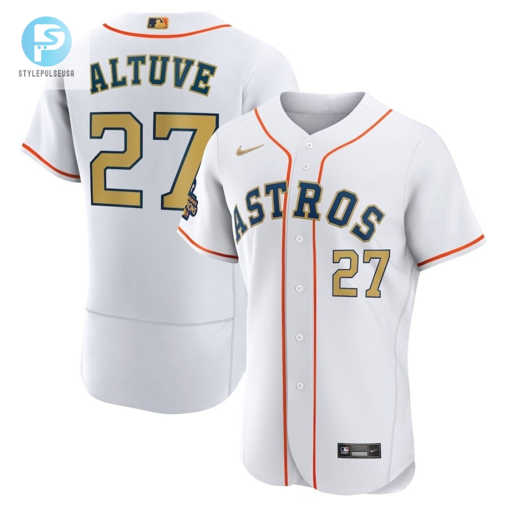 Swing Into Gold Jose Altuve 27 Jersey  White Wonder