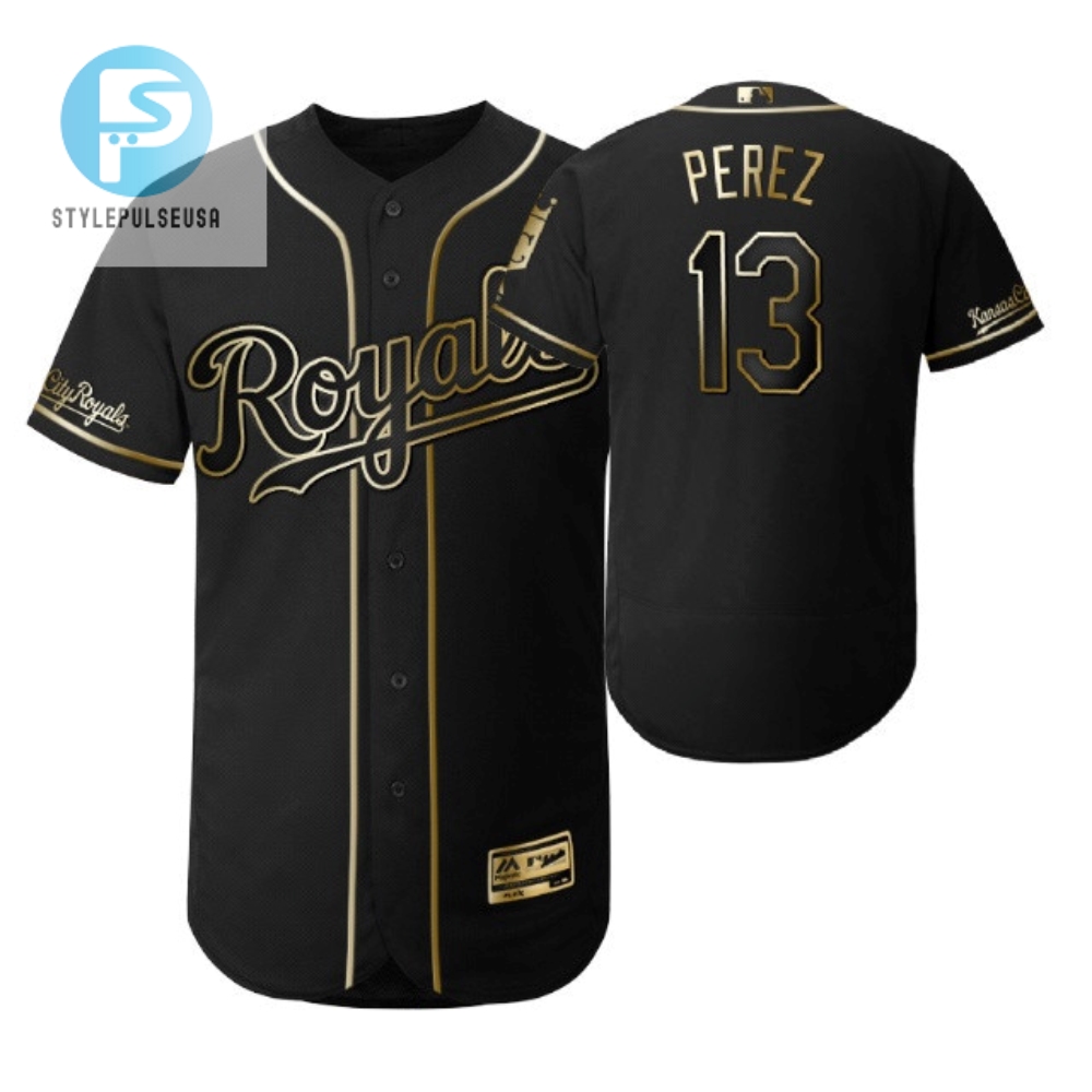 Kansas City Royals 13 Salvador Perez Mlb 2019 Golden Brandedition Black Jersey Gift For Royals Fans 