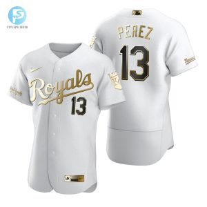 Kansas City Royals 13 Salvador Perez Mlb Golden Brandedition White Jersey Gift For Royals Fans stylepulseusa 1 1