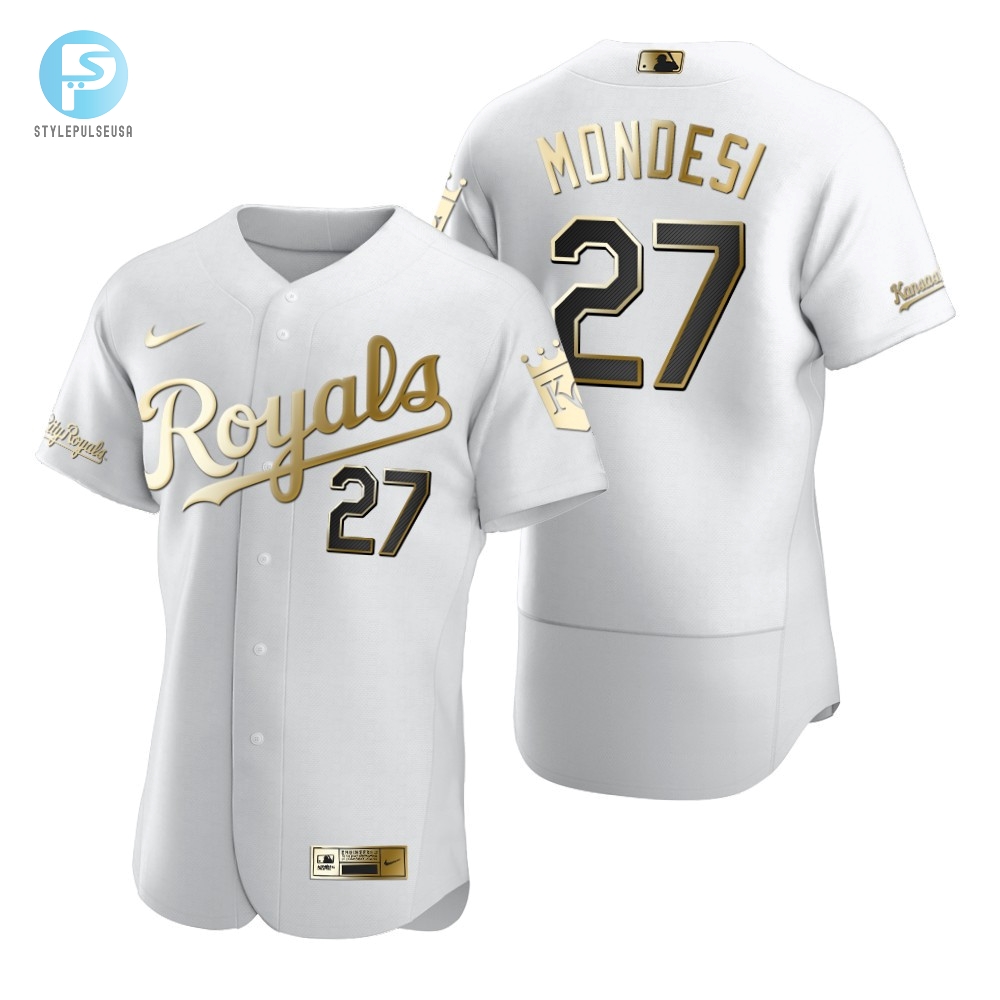 Kansas City Royals 27 Adalberto Mondesi Mlb Golden Brandedition White Jersey Gift For Royals Fans 