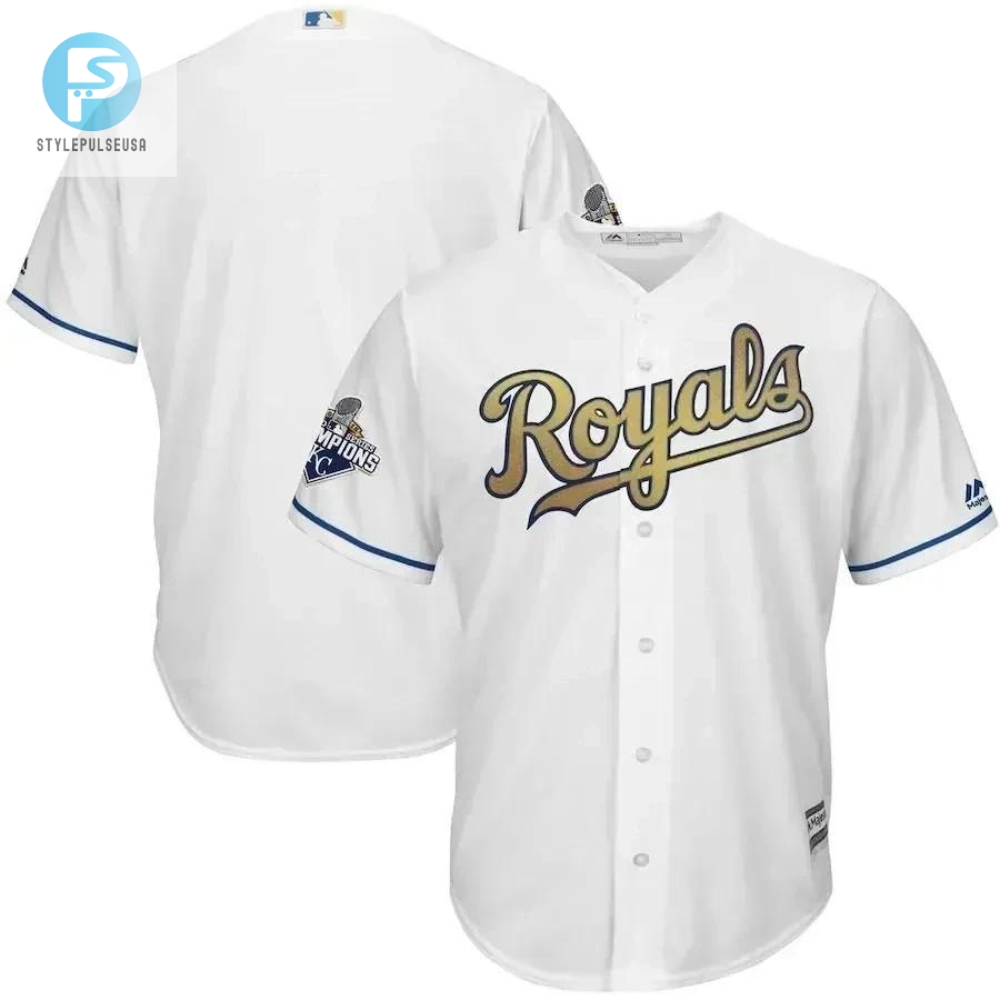 Kansas City Royals 2015 World Series Champions Gold Program Cool Base Jersey  White 