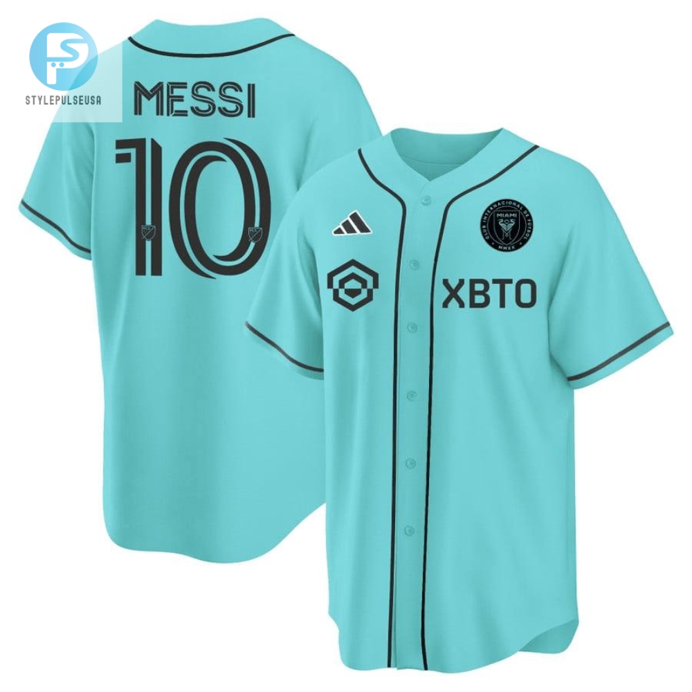 Lionel Messi Inter Miami Baseball Cool Base Jersey  Stitched Men Jersey  Tourquise 