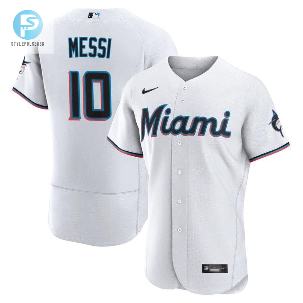 Lionel Messi Miami Marlins Baseball Cool Base Elite Jersey  Stitched Men Jersey  White 