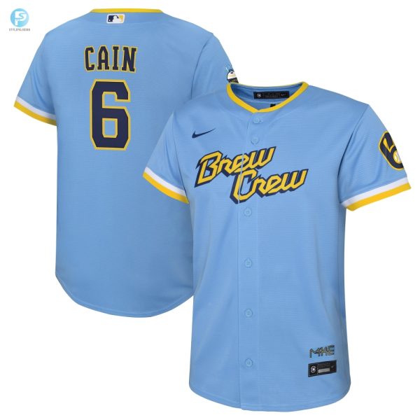 Lorenzo Cain Milwaukee Brewers 2022 City Connect Replica Player Jersey Powder Blue Mlb stylepulseusa 1