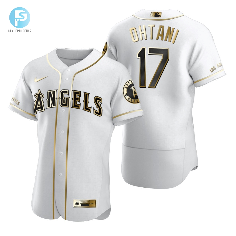 Los Angeles Angels 17 Shohei Ohtani Mlb Golden Brandedition White Jersey Gift For Angels Fans 