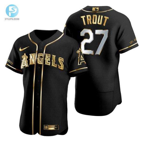 Los Angeles Angels 27 Mike Trout Mlb Golden Brandedition Black Jersey Gift For Angels Fans stylepulseusa 1