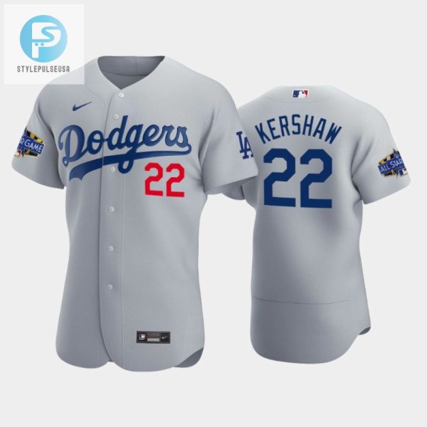 Los Angeles Dodgers Clayton Kershaw 22 Alternate Gray 202223 Allstar Game Jersey stylepulseusa 1