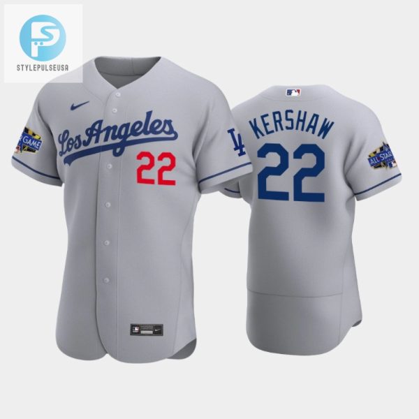 Los Angeles Dodgers Clayton Kershaw 22 Road Gray 202223 Allstar Game Jersey stylepulseusa 1