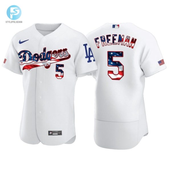 Los Angeles Dodgers Freddie Freeman 5 Mlb 2020 Stars Stripes 4Th Of July White Jersey Gift For Dodgers Fans stylepulseusa 1