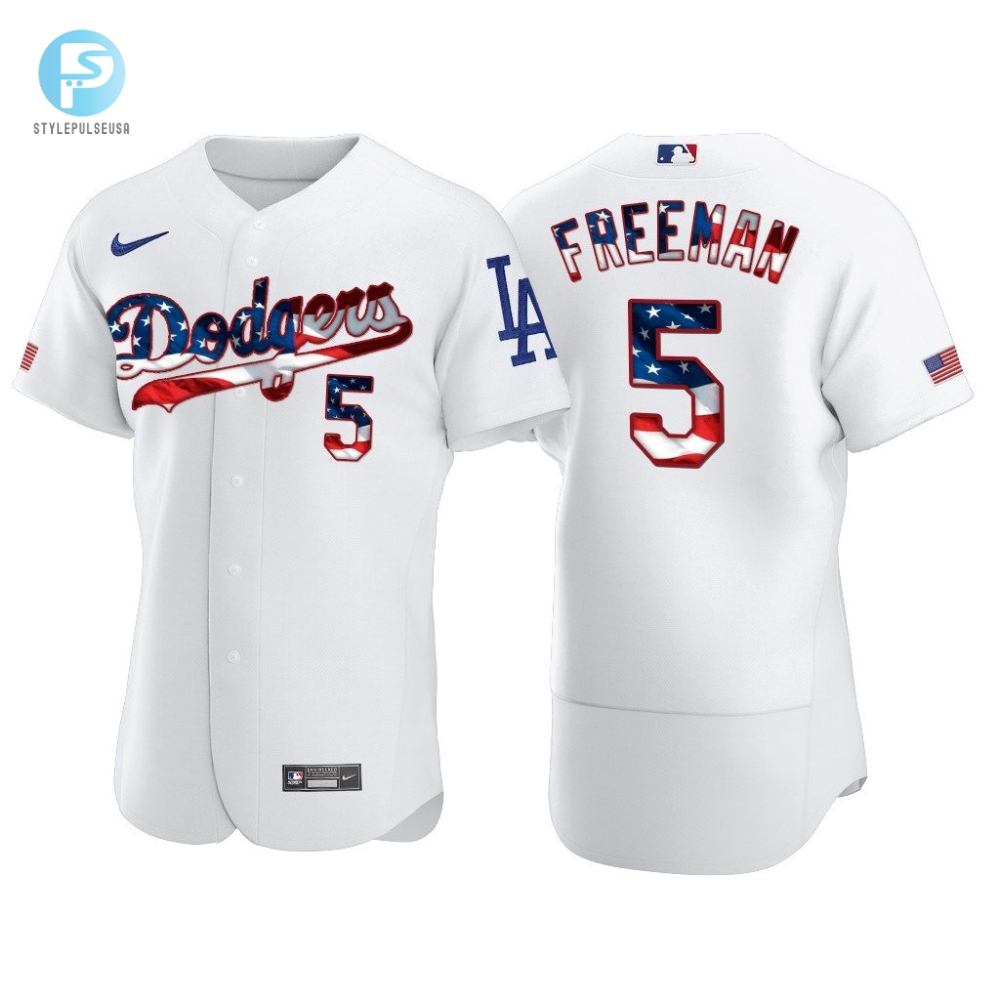 Los Angeles Dodgers Freddie Freeman 5 Mlb 2020 Stars  Stripes 4Th Of July White Jersey Gift For Dodgers Fans 