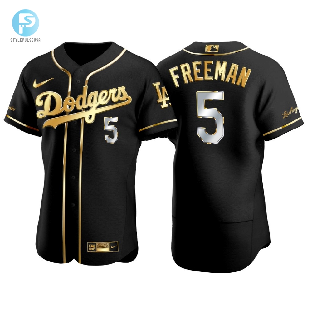 Los Angeles Dodgers Freddie Freeman 5 Mlb Gold Brandedition Black Jersey Gift For Dodgers Fans stylepulseusa 1