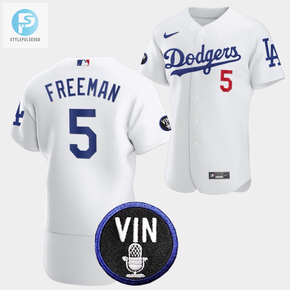 Los Angeles Dodgers Honor Vin Scully Freddie Freeman Commemorative Patch Jersey White 