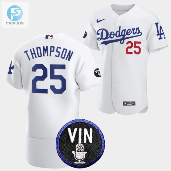 Los Angeles Dodgers Honor Vin Scully Trayce Thompson Commemorative Patch Jersey White stylepulseusa 1