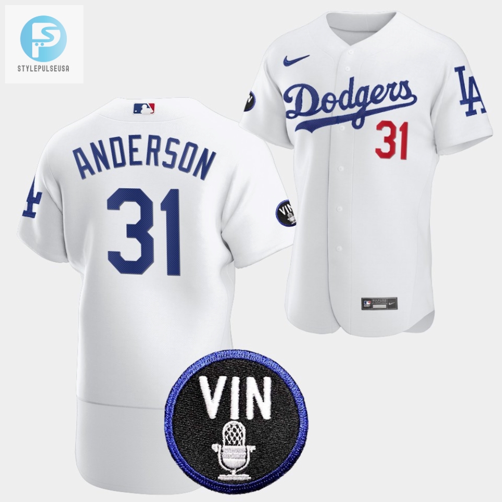 Los Angeles Dodgers Honor Vin Scully Tyler Anderson Commemorative Patch Jersey White 