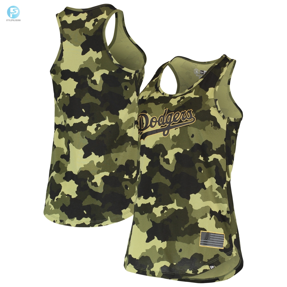 Los Angeles Dodgers New Era Womens 2022 Mlb Armed Forces Day Camo Racerback Tank Top  Green 