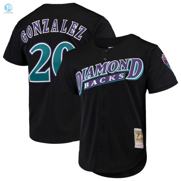 Luis Gonzalez Arizona Diamondbacks Mitchell Ness Cooperstown Collection Mesh Batting Practice Buttonup Jersey Black Mlb stylepulseusa 1