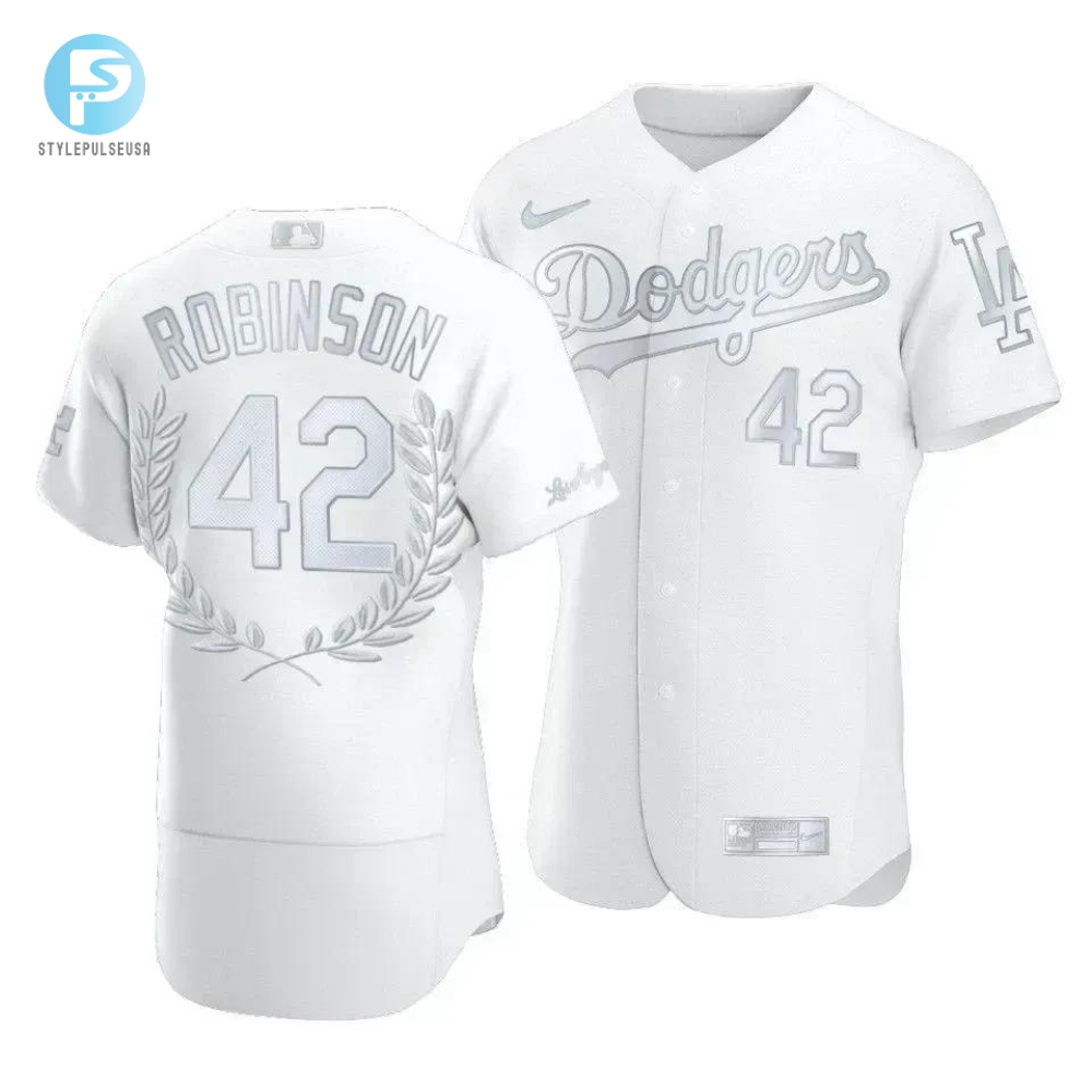 Men Los Angeles Dodgers Jackie Robinson 42 Jackie Robinson Day Platinum Edition Jersey White 