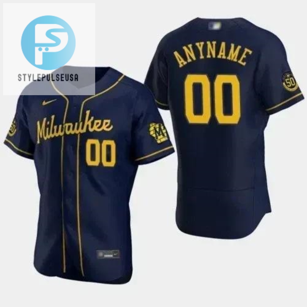 Men Milwaukee Brewers Customized 2020 Navy 50Th Anniversary Jersey 