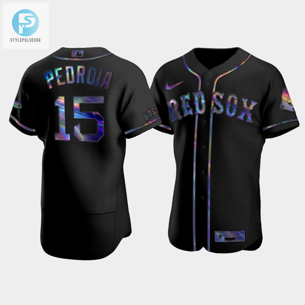 Mens Boston Red Sox 15 Dustin Pedroia Black Golden Edition Holographic Jersey 