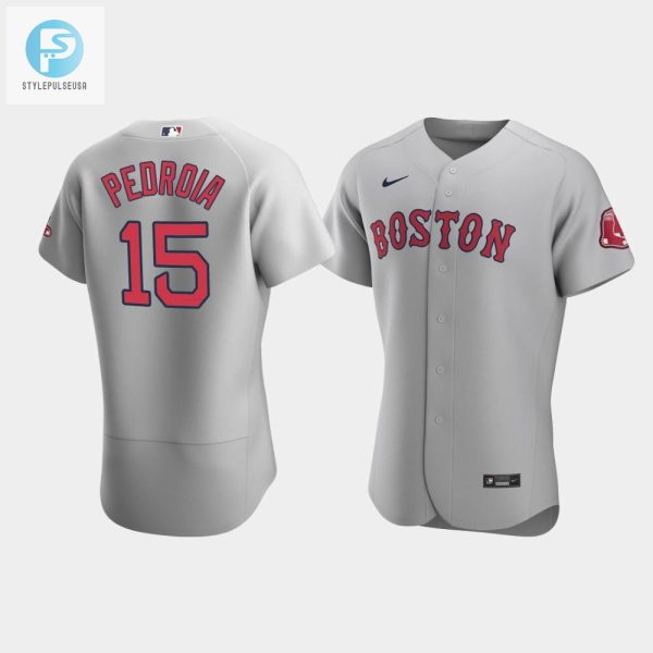 Mens Boston Red Sox 15 Dustin Pedroia Gray Road Jersey stylepulseusa 1