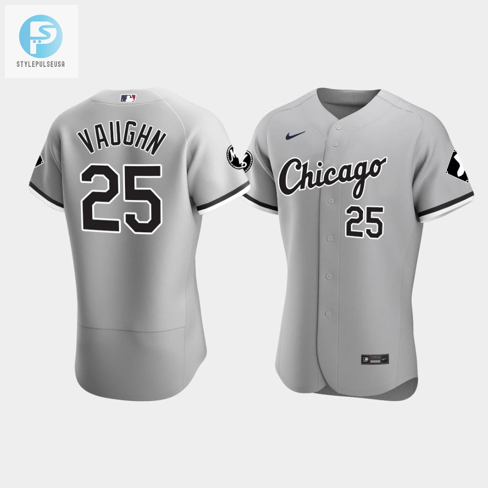 Mens Chicago White Sox Andrew Vaughn 25 Gray Mr Patch Player Jersey 